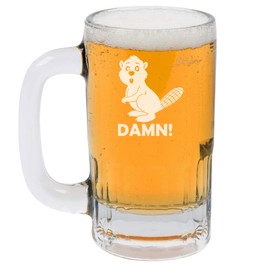 MIP Brand 12oz Beer Mug Stein Glass Beaver Damn Funny