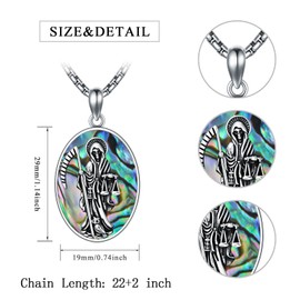 Abalone Shell Santa Muerte Necklace for Men 925 Sterling Silver Grim Reaper Pendant Grim Skull with Scythe Jewelry Santa Muerte Gothic Skull Gift for Women