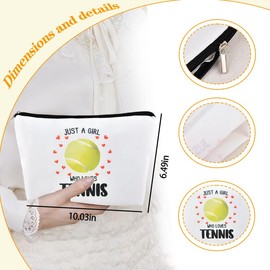 Tennis Makeup Bag Cosmetic Purse with Zipper Travel Pouch Sport Gifts for Girls Players Team Birthday Gifts for Sports Lovers Women Storage Bags Toiletry Bag Just A Girl Who Loves Tennis Purse Bags