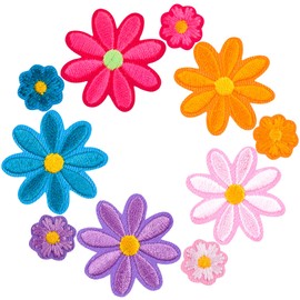PAGOW - 10 parches para planchar con flores, bonito parche de flores de margaritas, parches de costura bordados para bolsos, chaquetas, jeans, parches de ropa (10 estilos)