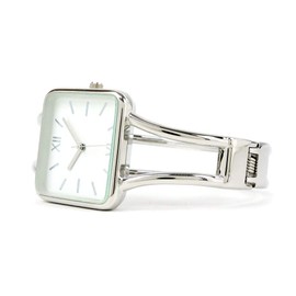 STC Silver Square Face Metal Double Band Fashion Women's Bangle Cuff Watch