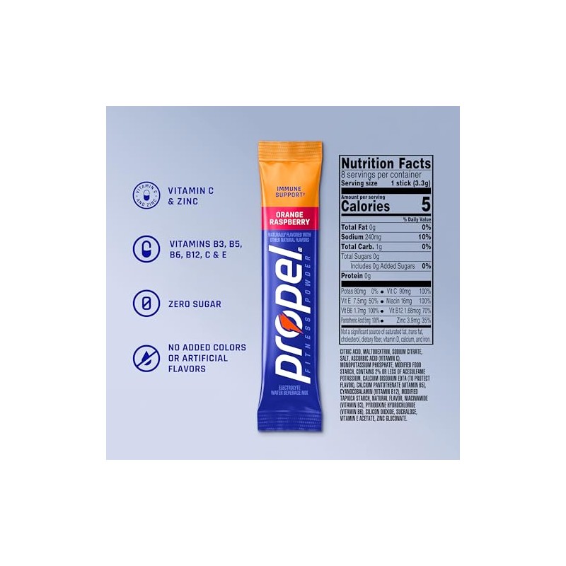 Propel Powder Packets, Immune Support, Orange Raspberry (Pack of 96)