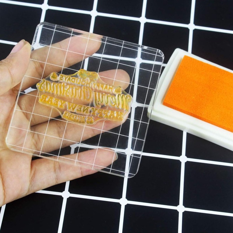 TopHomer Clear Acrylic Stamp Block Set, 10 Pieces with Grid
