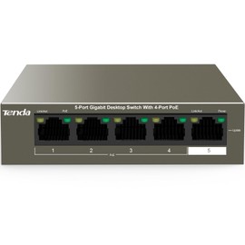 Tenda TEG1105P, 5 Port Gigabit PoE Switch Compatible with IEEE 802.3af/at Devices, Unmanaged PoE Switch with 4 Port PoE+@63W, Plug & Play, Fanless & Metal Design, Limited Lifetime Protection