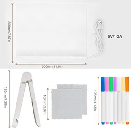 LED Note Board with Colors, Desktop Acrylic Dry Erase Board, 30x20cm LED Memo Pad with Stand & 7 Color Pens, Illuminated Writing Tablet for Office Home School Cafe