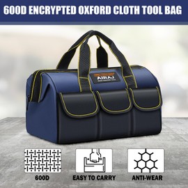 AIRAJ 14-Inch Small Tool Bag,Multi-pockets Tool Organiser With 600D Fabric,Light Weight And Easy to Carry,Wide Open Mouth Storage Bag For Home, Work, DIY