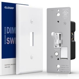 ELEGRP Digital Toggle Dimmer Switch for Dimmable LED, CFL and Incandescent Light Bulbs, Single Pole or 3-Way Toggle LED Dimmer Light Switch, Wall Plate Included, UL Listed, 1 Pack, White