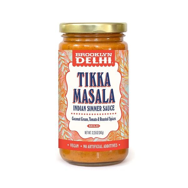 Brooklyn Delhi Tikka Masala - Indian Simmer Sauce - Tangy Tomatoes, Luscious Coconut Cream & Roasted Spices, 12 Ounces, Mild, Vegan, No Artificial Additives