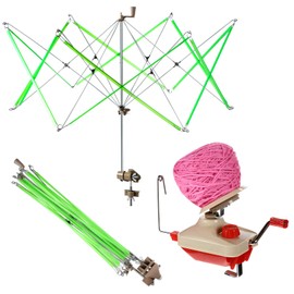 Yarn Ball Winder, Yarn Skein Winder with Skein Holder Umbrella Swift Hand Operated Hank Winder 4 Ounce Capacity with Metal Handle and Tabletop Clamp Crafts Sewing Accessories