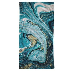 oFloral Marbleized Effect Hand Towels Cotton Washcloths,Natural Luxury Painting Marble Swirls Ripples of Agate Blue Soft Towels for Bathroom Spa Gym Yoga Beach Kitchen,Hand Towel 15X30 Inch