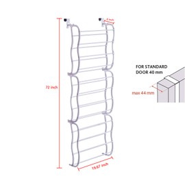 Fancy Buying 36-Pair Shoes Over The Door Rack Holder - Fold Up Non Slip Bars Shoe Rack Multifunction Combination- White
