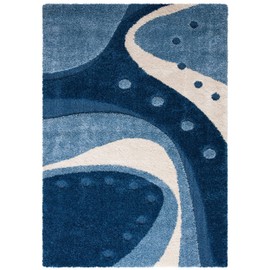 SAFAVIEH Florida Shag Collection Area Rug - 6' x 9', Dark Blue & Ivory, Abstract Design, Non-Shedding & Easy Care, 1.2-inch Thick Ideal for High Traffic Areas in Living Room, Bedroom (SG473-6511)