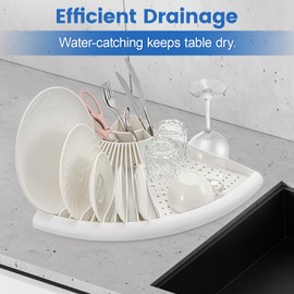 Elfzone Dish Drying Rack - Plastic Corner Kitchen Dish Drying Rack,Multipurpose Sink Counter Storage Rack for Household