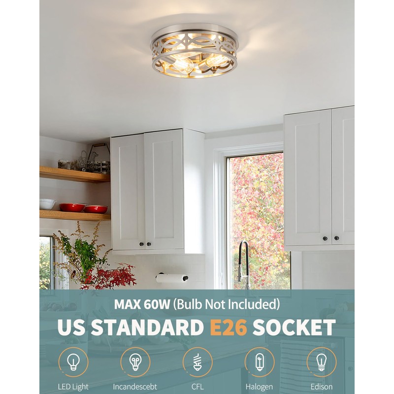 piano7797 Brushed Nickel Flush Mount Ceiling Light Fixtures,3-Light Modern Hallway