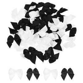 sourcing map 100Pcs Mini Ribbon Bow 1" Mini Fabric Satin Ribbon Flower Bows for Craft DIY Sewing Wedding Birthday Party Black & White