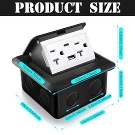 Hoolerry 2 Kit de Tomacorrientes de Suelo Desplegables Caja Impermeable con Carga USB a y Tipo C de 4.8 a y Tomacorriente Resistente a Manipulaciones 