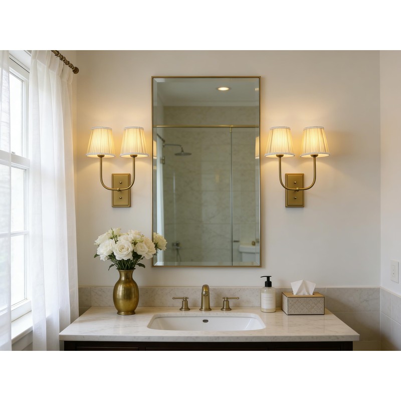 JIMUBEAM Vintage Brass 2-Lights Wall Sconce Lighting with Fabric Shades