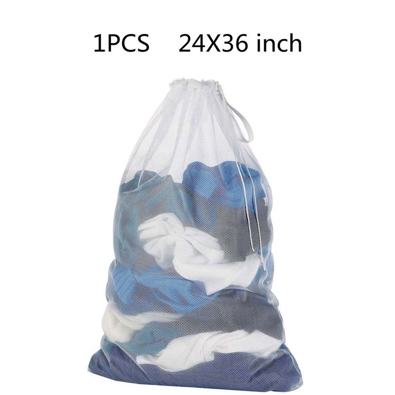 DurReus Large Mesh Drawstring Travel Laundry Bag Durable,Reusable,Foldable,Heavy Duty Storage