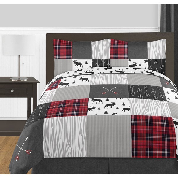 Sweet Jojo Designs Grey, Black and Red Woodland Plaid and