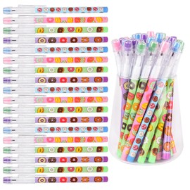 Kolewo4ever 48pcs HB Donuts Themed Translucent Pencil Fun Multipoint Pencil Multicolor Non- Sharpening Stackable Pencils Pop Up Plastic Pencils for Classroom Rewards Carnival Prizes,4 style