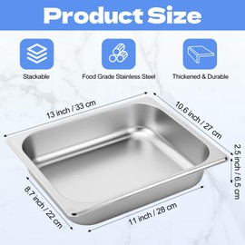 Yihurlm 4 Pack Hotel Pans, 1/2 Size 2.5 Inch Deep Stainless Steel Steam Table Pan, Half Size Catering Food Pans, Catering Food Storage Metal Pan for Home Party Hotel Buffet Restaurant