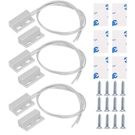 Guuzi 3pcs Wired Surface Mount Door Sensor, Magnetic Reed Switch, White, Normally Closed Magnetic Switch
