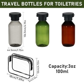 sdoot Refillable 3.4oz Travel Bottles for Toiletries, Mini Travel Containers for Liquids Empty Plastic Shampoo Squeeze Bottles TSA Approved with Flip Caps for Conditioner Lotion, 3 Pack Multi-color