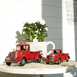 SOFFEE DESIGN 12'' Iron Classic Red Truck Pick-up Model Collectible Vehicle Decoration, Collectible Figurine Home Décor Desktop Car Accessory Christmas Decor Mini Car Display Wine Holder