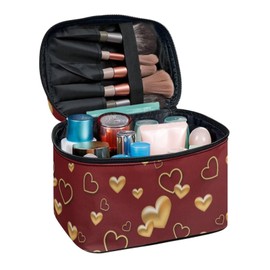 COEQINE Red Gold Printed Cosmetic Makeup Bag Organizer with Zipper Handle for Portable Travel Lightweight Foldable Large Capacity for Women Morther Girlfriend Birthday