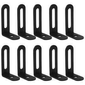 Hordion 10Pcs Slotted L Bracket, Stainless Steel L Corner Brace 38 x 24x 12mm/1.5 x 0.94 x 0.47in, Adjustable Corner Bracket Black Heavy Duty 90 Degree Corner Fastener for Shelves Furniture Cabinets