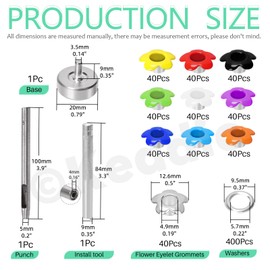 Keadic 402Pcs 3/16 Inch (5mm) Multi-Color Metal Grommets with Installation Tools Assortment kit, Flowers Sewing Eyelets for Leather Fabric Clothing Belt Shoe Crafts Bag DIY Accessories (10 Colors)