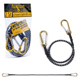 fuxton Set of 2 Elastic Straps with Carabiner 80 cm Black (Luggage Tensioner, Expander with Carabiner Hook, Elastic Band) for Luggage, Bike, Sun Sail, Car, Camping, Tarpaulin, Motorcycle and Garden