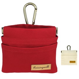 Raisingwell Dog Treat Pouch, Red Pocket Sized Pet Training Pouch, Cotton Fabric, Hand Free Dog Walking Bag with Carabiner, Self-Closing Pet Feed Snack Reward, for Puppy Travel or Outdoor Use