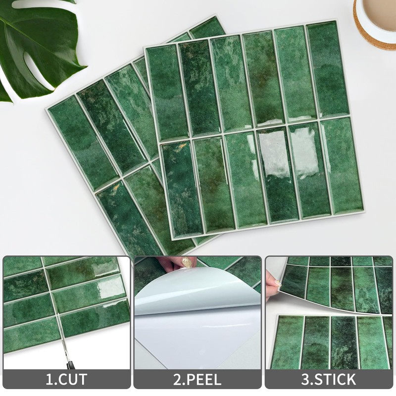 10 Sheet Peel and Stick Subway Kitchen Backsplash Tiles,3D Rectangle