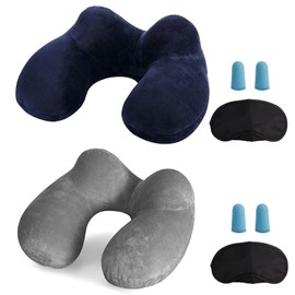 MOCOCITO Set of 2 travel pillows, inflatable/neck pillow, ergonomic, inflatable, washable pillow, neck pillow, ideal for travel by car, plane, train, office (blue + grey)