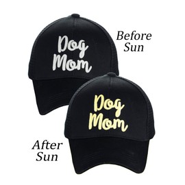 C.C Ponycap Color Changing 3D Embroidered Quote Adjustable Trucker Baseball Cap, Dog Mom, Black
