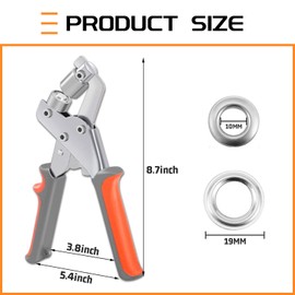 Eyelet Pliers for Tarpaulins, Eyelet Pliers Set, Portable Hole Punch Pliers with 100 Sets Eyelet Discs Diameter 10 mm, Hole Punch Pliers with Eyelets for Tarpaulins, Fabric, Paper, PVC, Leather,