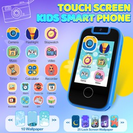 Kids Smart Phone for Boys, Christmas Birthday Presents Gifts for 3 4 5 6 7 8 years old Boys, Touchscreen Kid Toy Phone MP3 Music Player with Dual Camera, Learning Toys for Boys age 3-8 with 8G SD Card