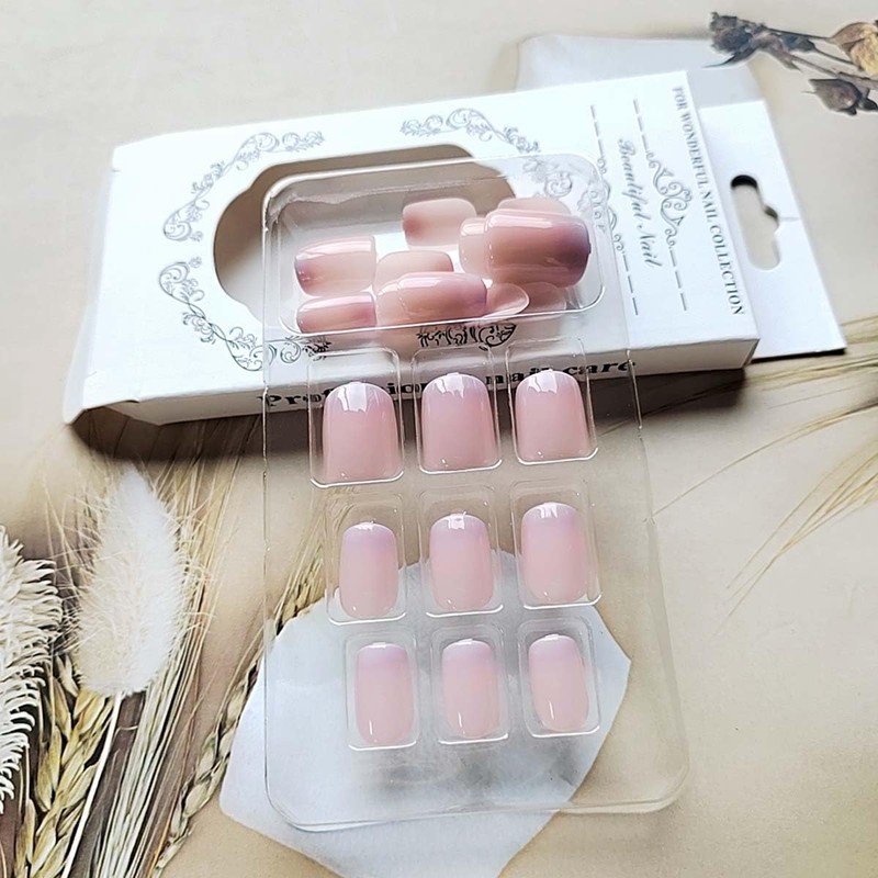 24Pcs Press on Nails Short Square LINMEIZAI Fake Nails Press