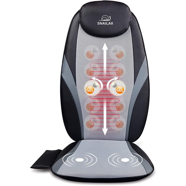 SNAILAX Shiatsu Back Massager with Heat - Gel Massage Nodes, Deep Kneading Massage Chair Pad Seat Massager Massage Cushion for for Home Office Chair use