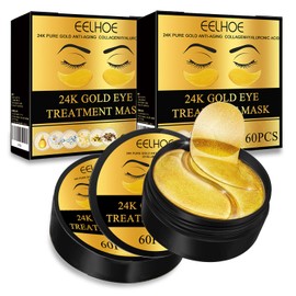 2PCS Mascara para los Ojos 60 Pcs, Parches Ojeras 24k Oro, Acido Hialuronico Ojos para Las Bolsas de Los Ojos Antiarrugas y Los Parches Hidratantes...