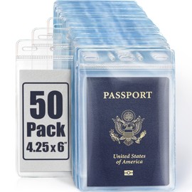 Mifflin Passport & Card Holders (Clear, 102x152 mm, 50 Pack), Extra Large ID Name Badge Holder, Zipperless Vertical Plastic Card Holders