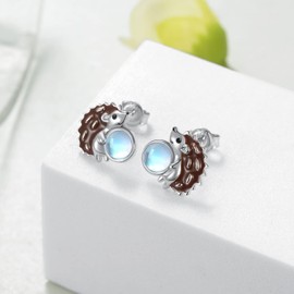 Hedgehog Earrings for Women 925 Sterling Sliver Moonstone Earrings Cute Animal Hedgehog Jewelry for Women Hedgehog Gifts