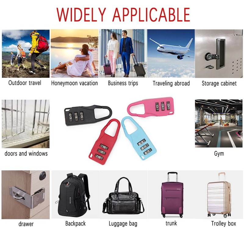 Mini Combo Locks, 3-Digit Combination Lock, Black, Resettable Luggage Locks,