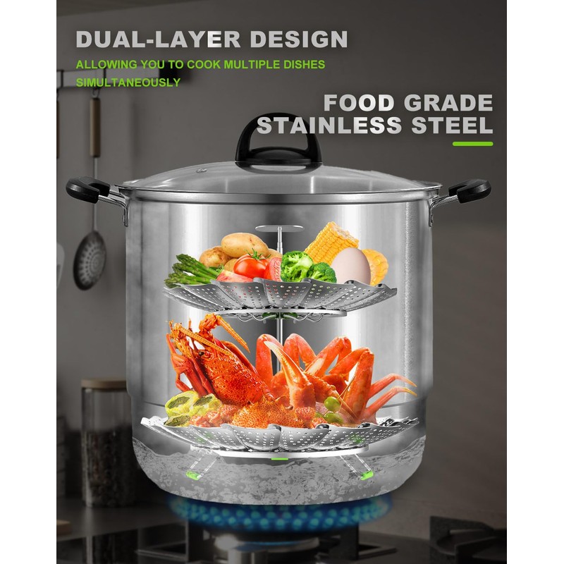 LANVIYA Vegetable Steamer Basket,2 Layer Large Capacity Food Steamer for