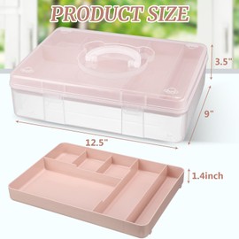 Teenyyou 2 Pcs 2 Tier Cute Bear Storage Box with Removable Divided Tray 12.5" x 9" Portable Clear Plastic Art Supply Organizer Stackable Office Supplies Container for Pens Notes A4 Papers (Pink)
