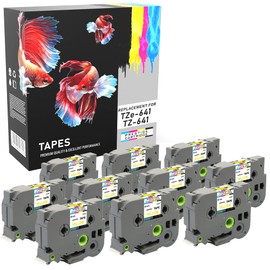 10 Compatible TZe-641 TZ-641 Black on Yellow 18mm x 8m Label Tapes for PT-2030VP 2430PC 3600 9600 D400 D400VP D450VP D600VP E300VP E550WVP H300 H500 H500LI P700 P750W Label Makers