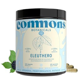 COMMONS Eleuthero Adaptógenos 100% Orgánico Suplemento Natural | 120 Cápsulas,Energía y Enfoque Mental, Apoya el Rendimiento Físico
