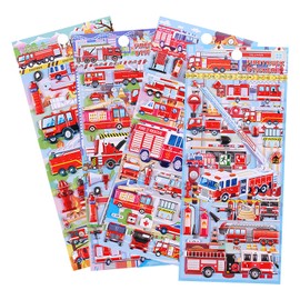 ZMDMAH 4 Sheets of 3D Fire Brigade Stickers Children, Puffy Sticker Set, Sticker Fire Brigade Sticker Boy Girl, Children's Stickers for Reward Stickers Party Children's Birthday Party Favours