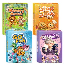 Card Games for Kids: Go Fish, Old Maid, Slap Jack, and Memory Match — 4 Decks in 1 Pack. Classic Kids Card Games for Family Game Night, Perfect for Toddlers, Kids